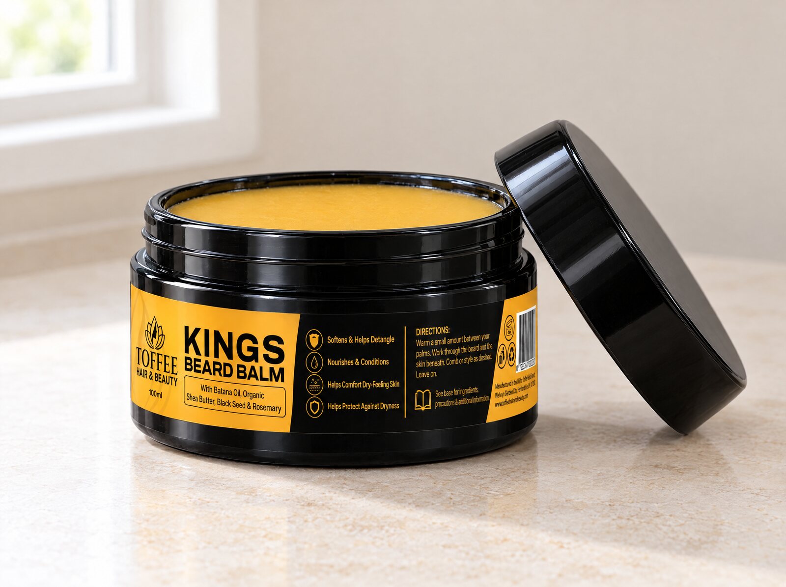 Toffee Kings Beard Balm tin, 100 ml, with orange accents